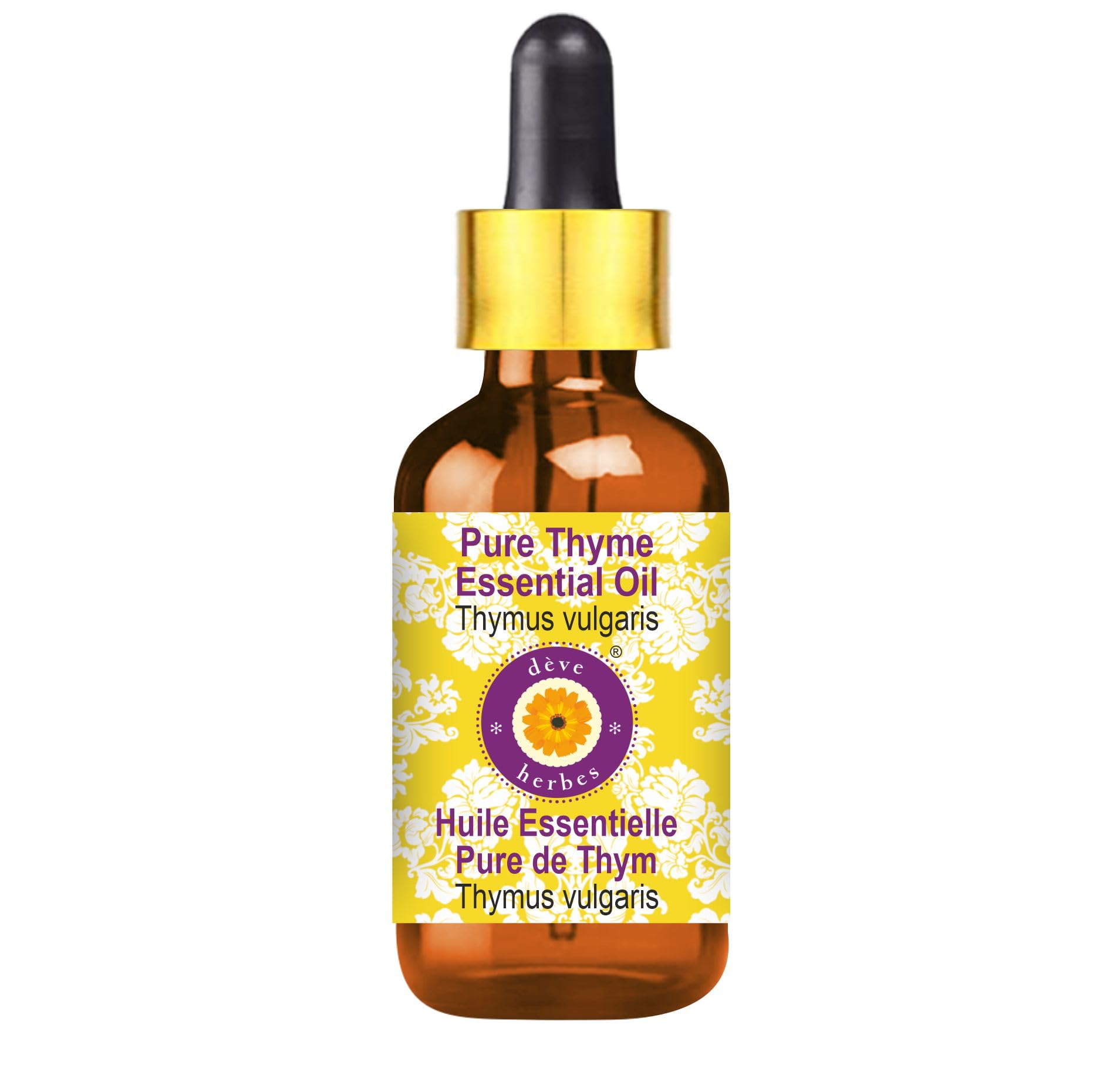 Deve Herbes Pure Thyme Essential Oil (Thymus vulgaris) With Glass Dropper Steam Distilled 5ml (0.16 oz)