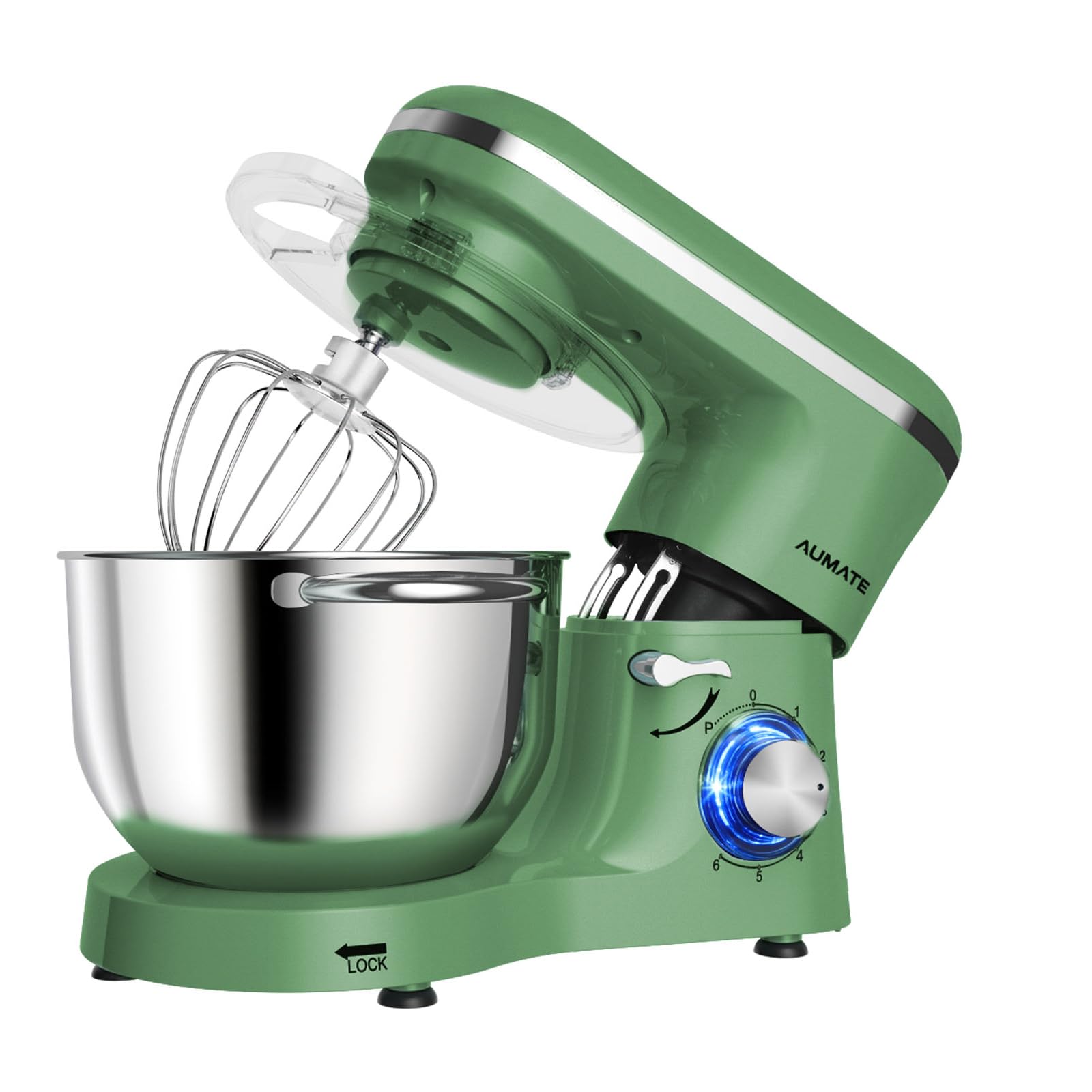 AUMATE Batidora Amasadora, Amasadora de Pan de 6,2 L, 1400 W, Robot de Cocina Con Batidor, Gancho Amasador, Batidora Mezcladora, 6 Velocidades (Verde) 2 611PO3GmcLL
