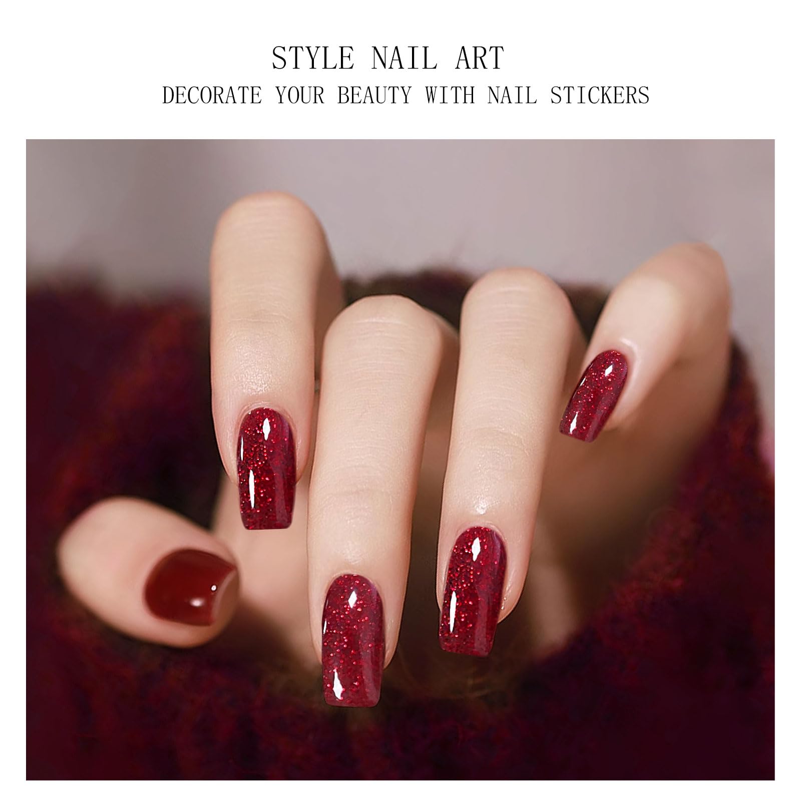 JMEOWIO Gel Nail Stickers Dark Red Glitter Christmas Semi Cured Gel Nail Strips Wraps UV/LED Nails Art Design Decoration Accessories - Image 2