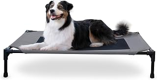 K&H Outdoor Elevated Dog Cot for Large Dogs - Breathable Cooling Pet Bed, 200lb Capacity, Portable Washable Mesh, 42x30in Gray