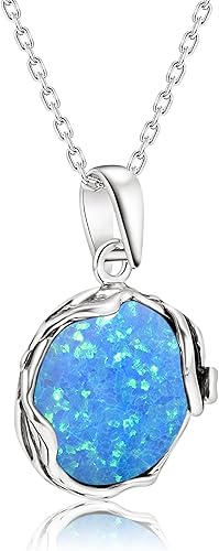 Miniatura 5 de 925 Sterling Silver Blue Opal Large Pendant Libra Natural October Birthstone Round Pendant Antique Jewelry For Women  Handmade Vintage Style Fire