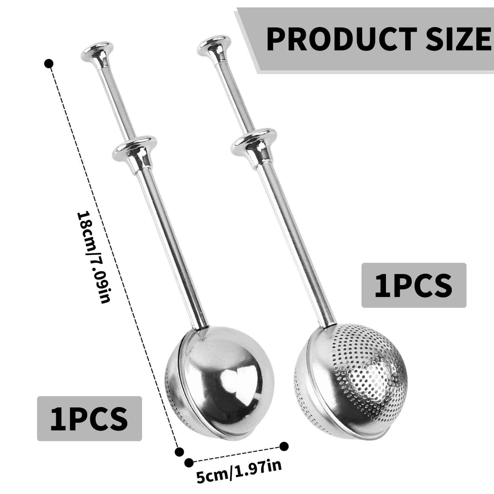 2 Piezas Infusor de Te Bola, Colador de Té Esférico, Bola de Té de Mango Largo, Resistente y Duradero, Fácil de Limpiar, Mejora la Experiencia de Preparar Té, Apto para Té a Granel, Especias