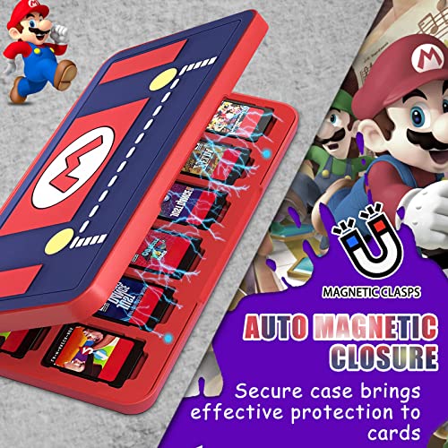 Switch Herní úložný box, Game Card Case pro Nintendo Switch, štíhlý přenosný herní organizér pro uložení 24 hracích karet a 24 SD karet, měkká silikonová podšívka, magnetický uzávěr, modrá, Pouzdro na klíče