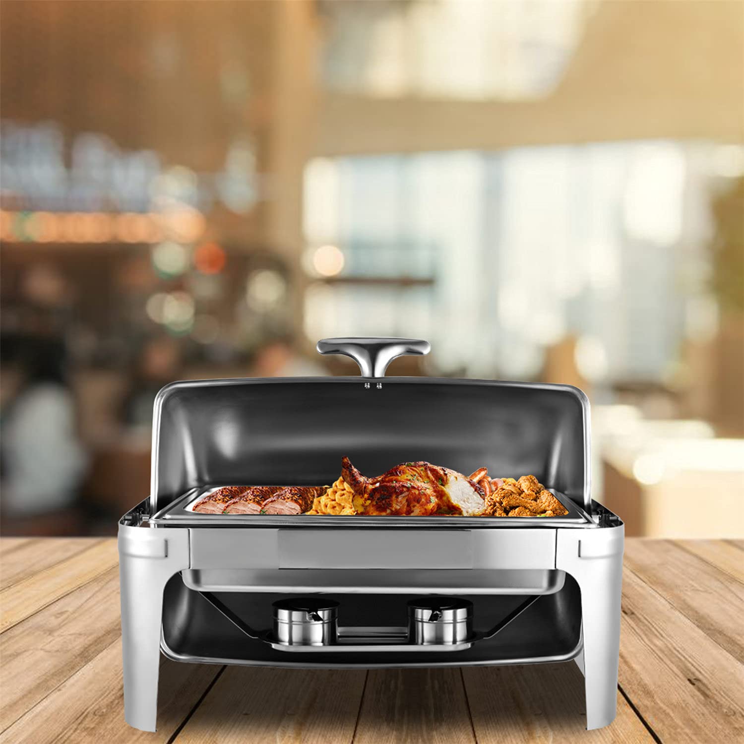 Recipiente de Acero Inoxidable Chafing Dish para conservar el Calor, bufé, Alimentos Insulation Pot 201, con Elegante asa de Tapa de Olla, Muy Bueno para bufé, Bodas y Otros