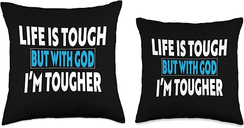 Miniatura 3 de Funny Life is Tough But with God I'm Tougher Religious Gifts - Almohada de 18 x 18 pulgadas, multicolor
