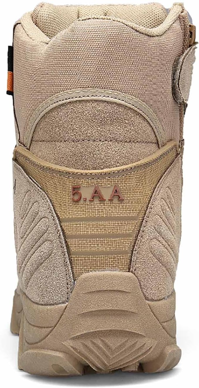 Men's Military Tactical Boots, Durable Suede Leather Military Work Boots, Side Zipper Desert Boots, Lightweight Outdoor Hiking Backpacking Boots, Anti-Slip Jungle Boots for Men