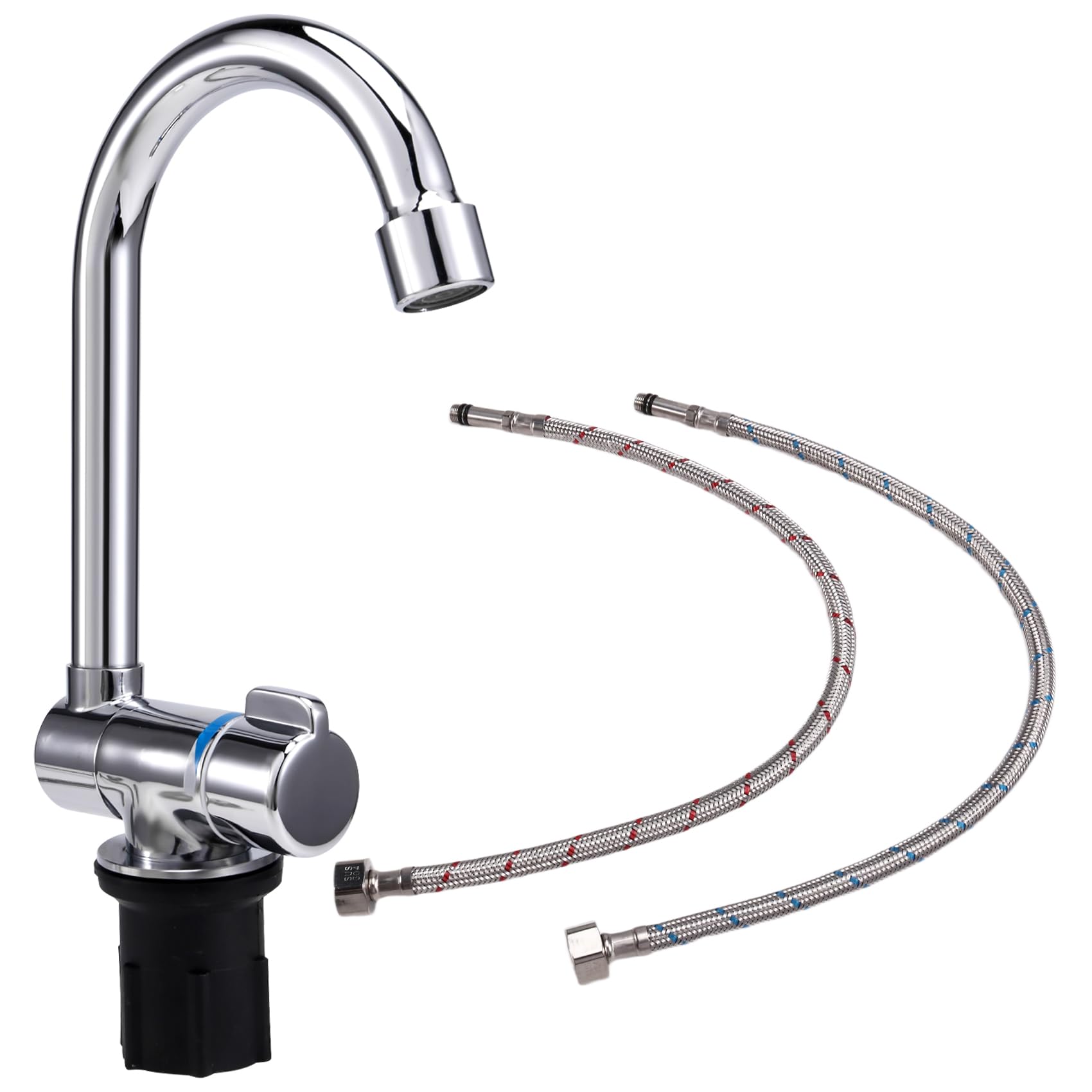 Jevina Rubinetto pieghevole da cucina girevole a 360 gradi, miscelatore monocomando per acqua fredda e calda, rubinetto in rame per e piccoli spazi