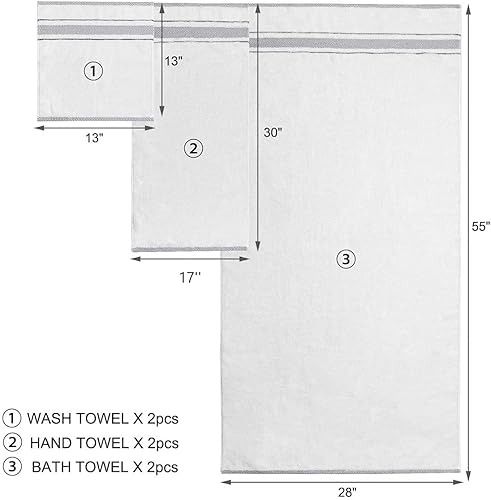 Vista 7 de Juego de toallas de baño, toalla blanca para baño, calidad de hotel y spa de lujo, 100% algodón. Incluye 2 toallas de baño grandes, 2 toallas