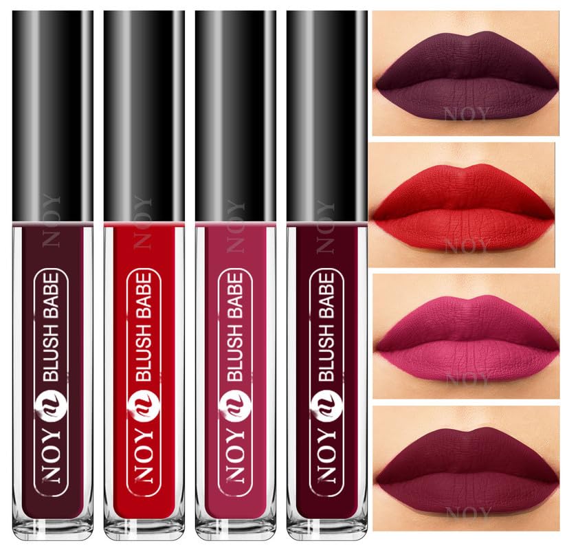 Image of NOY Travel Friendly Smudgeproof Matte Liquid Lipstick Beauty On The Fly Wine, Red, Purple, Maroon (Combo-4)