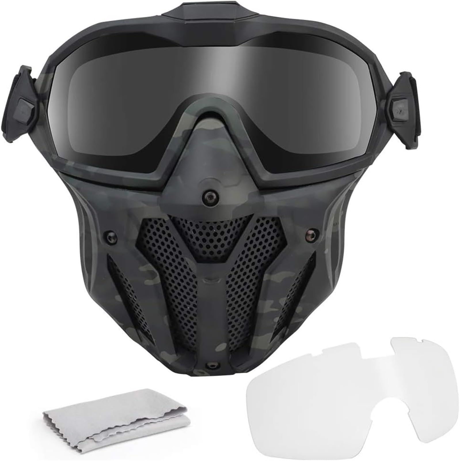 Maschera Mimetica for Softair, Maschera Protettiva Tattica Integrale, Occhiali da Paintball Antiappannamento Rimovibili for Cosplay di Giochi di Sopravvivenza CS(BCP)