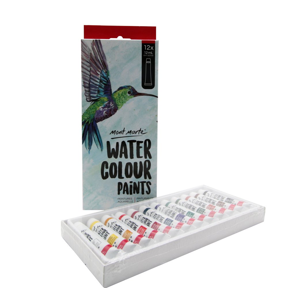 Mont Marte Watercolour Paints 12Pc x 12ml - suitable for all beginners and professionals