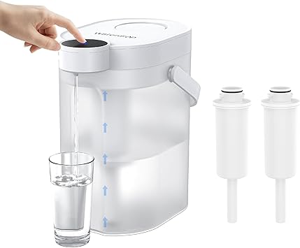 Waterdrop ED06W Electric Water Filter Pitcher with 2 Filters, FreshTaste Rechargeable Dispenser, 17-Cup Instant Countertop Purifier, Reduce Chlorine, Lead, Copper, Purify, Soften Water, White