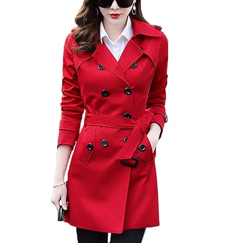 FARVALUE Women's Double Breasted Trench Coat Water Resistant Windbreaker Classic Belted Lapel Overcoat