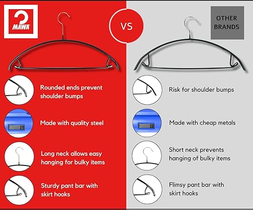 Miniatura 8 de Mawa by Reston Lloyd - Percha de metal antideslizante, soporte de hombro suave con ganchos para faldabarra de pantalones, modelo 42-U, paquete de 100