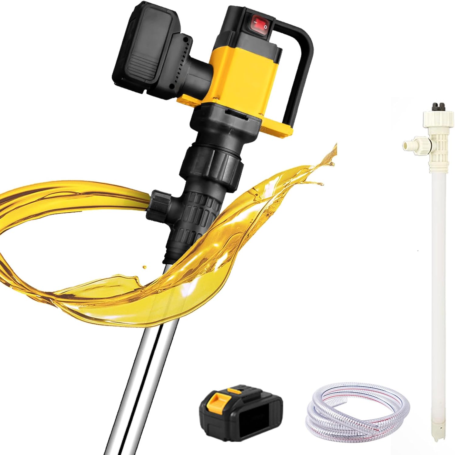 1000W Handheld Electric Barrel Pump - 3 Adjustable Levels, 7M Lift, 10~130L/min Flow,Portable Battery Pump for Gas(Includes Hose) (Pvdf)