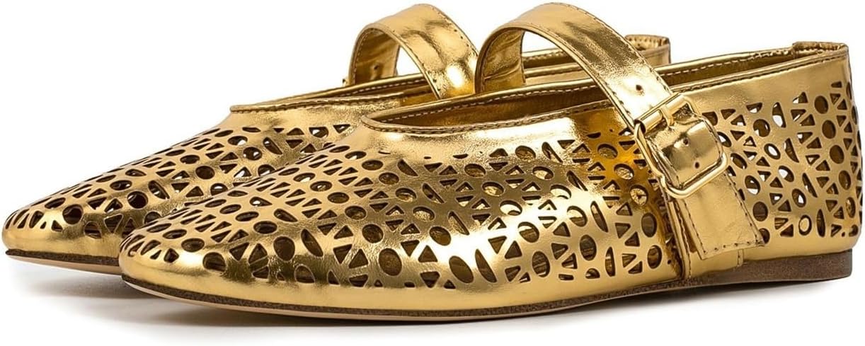 Mary Jame Shoes Women Flats Hollow Out Adjustable Strap Buckle Round Toe Casual Camfortable Dressy Ballet Shoes