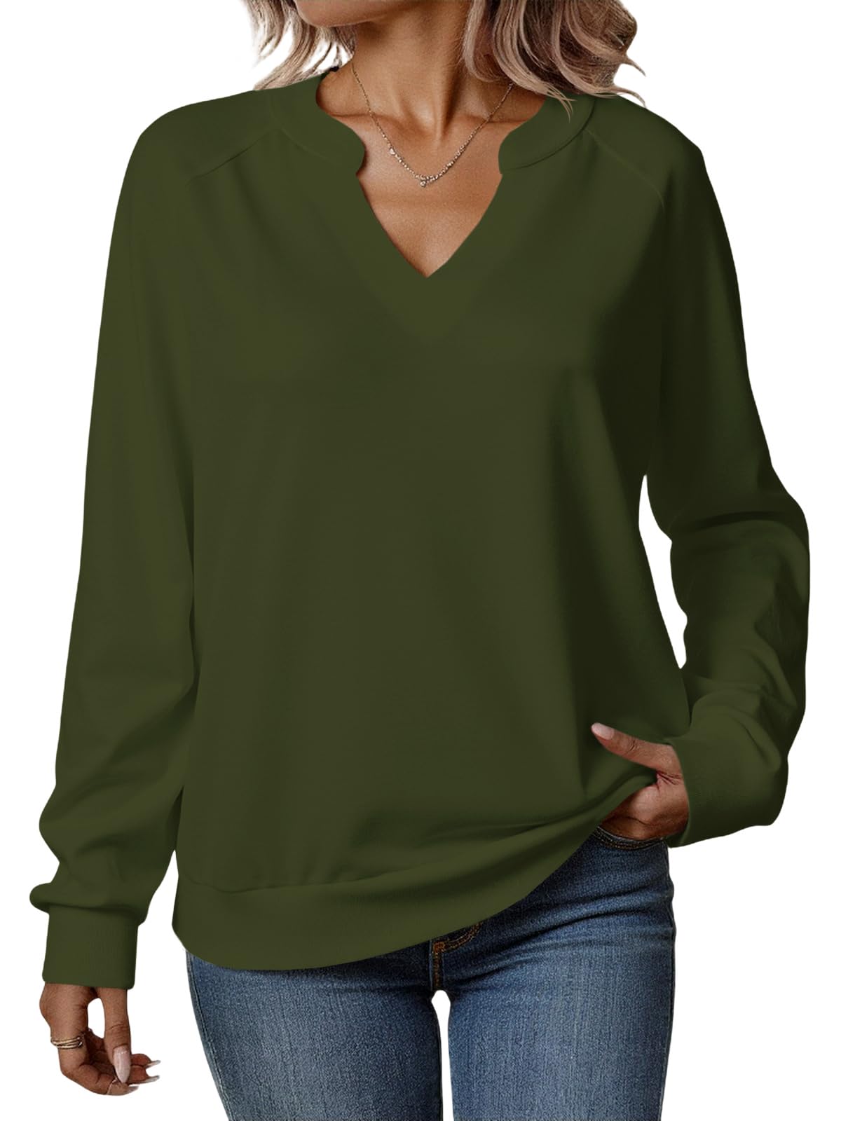 Tankaneo Damen Pullover V-Ausschnitt Sweatshirt Langarmshirt | Langarm,Elegant,Einfarbig,Leicht,Bequeme,Casual,Herbst,Winter,Pulli,Schicker,Women