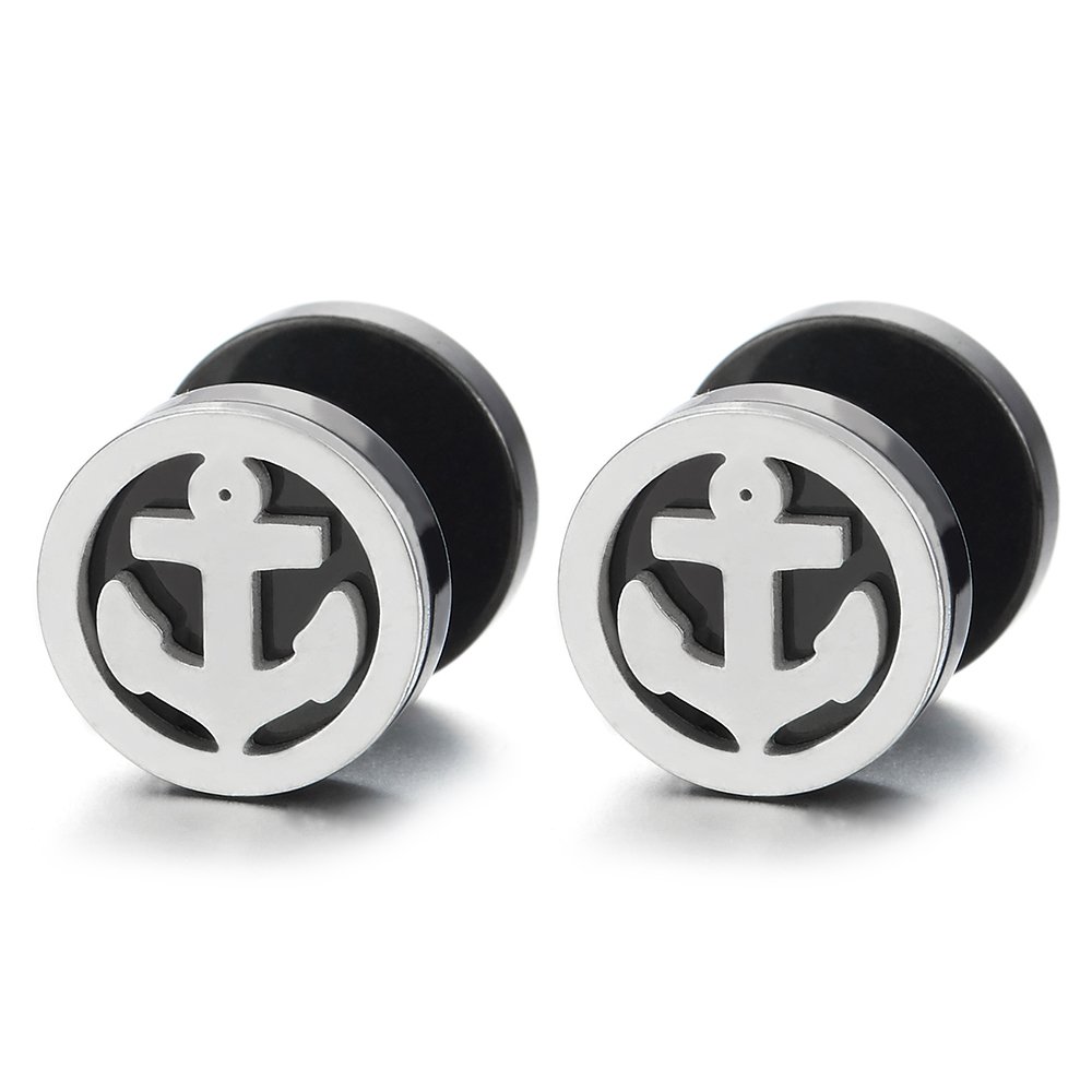10MM Uomo Donna Griglia Cerchio Orecchini, Argento Oro, Finto