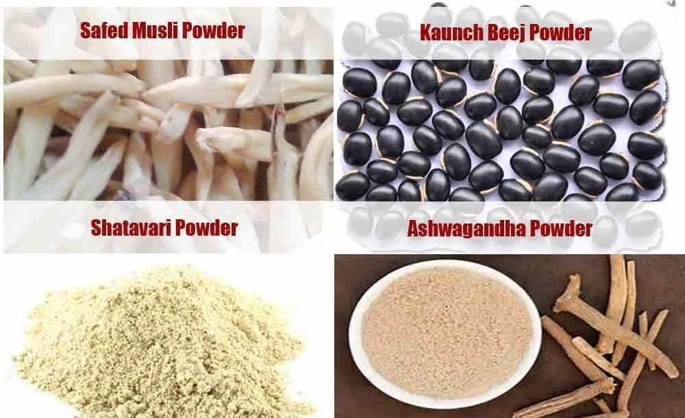 Shatavar, Safed Musli, Kaunch Beej & Ashwagandha Powders (100 GM)Combo
