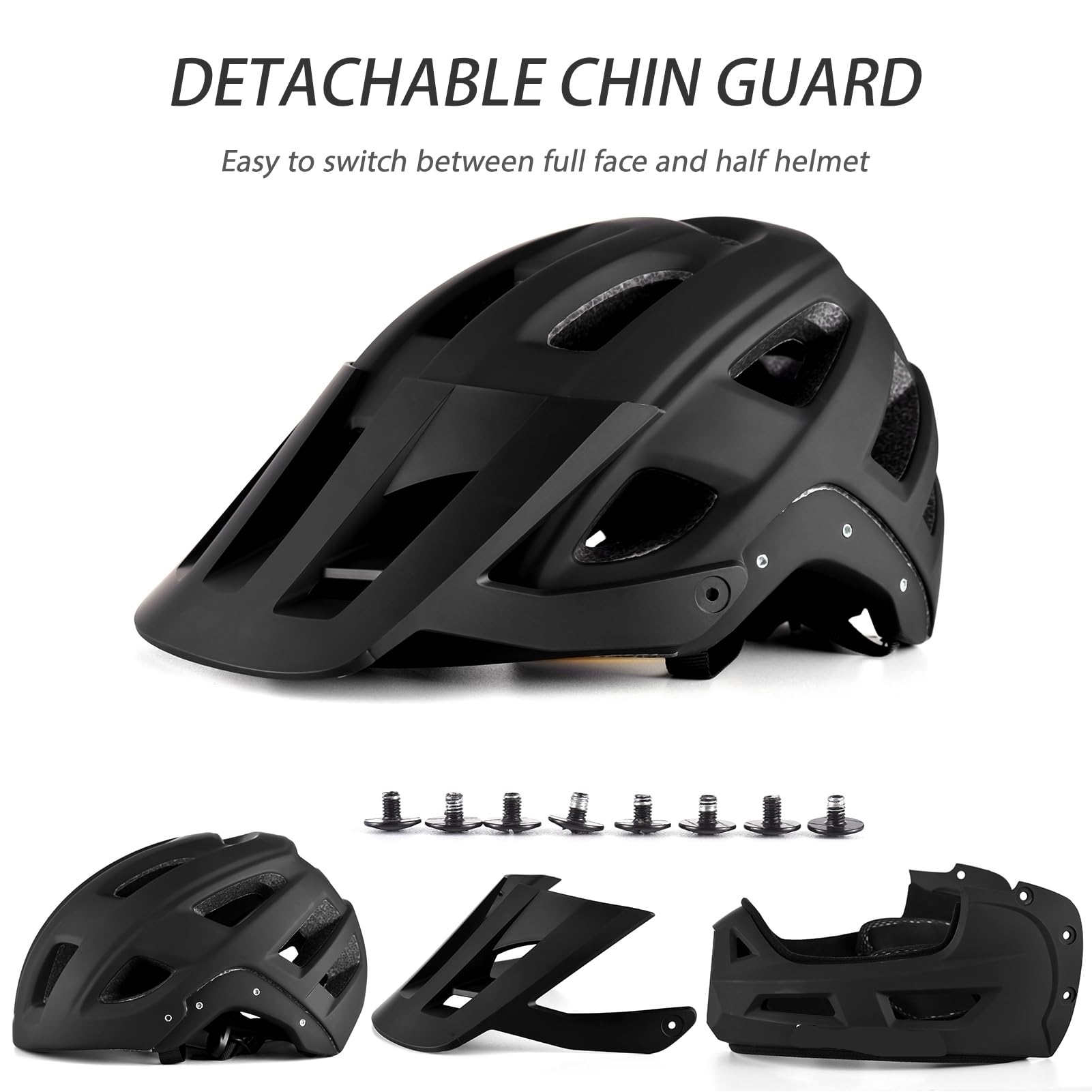 Casco de Bicicleta de montaña Casco de Bicicleta Integral Casco de Ciclismo para Hombres Adultos con Protector de Barbilla Desmontable y Visera para Ciclismo de montaña