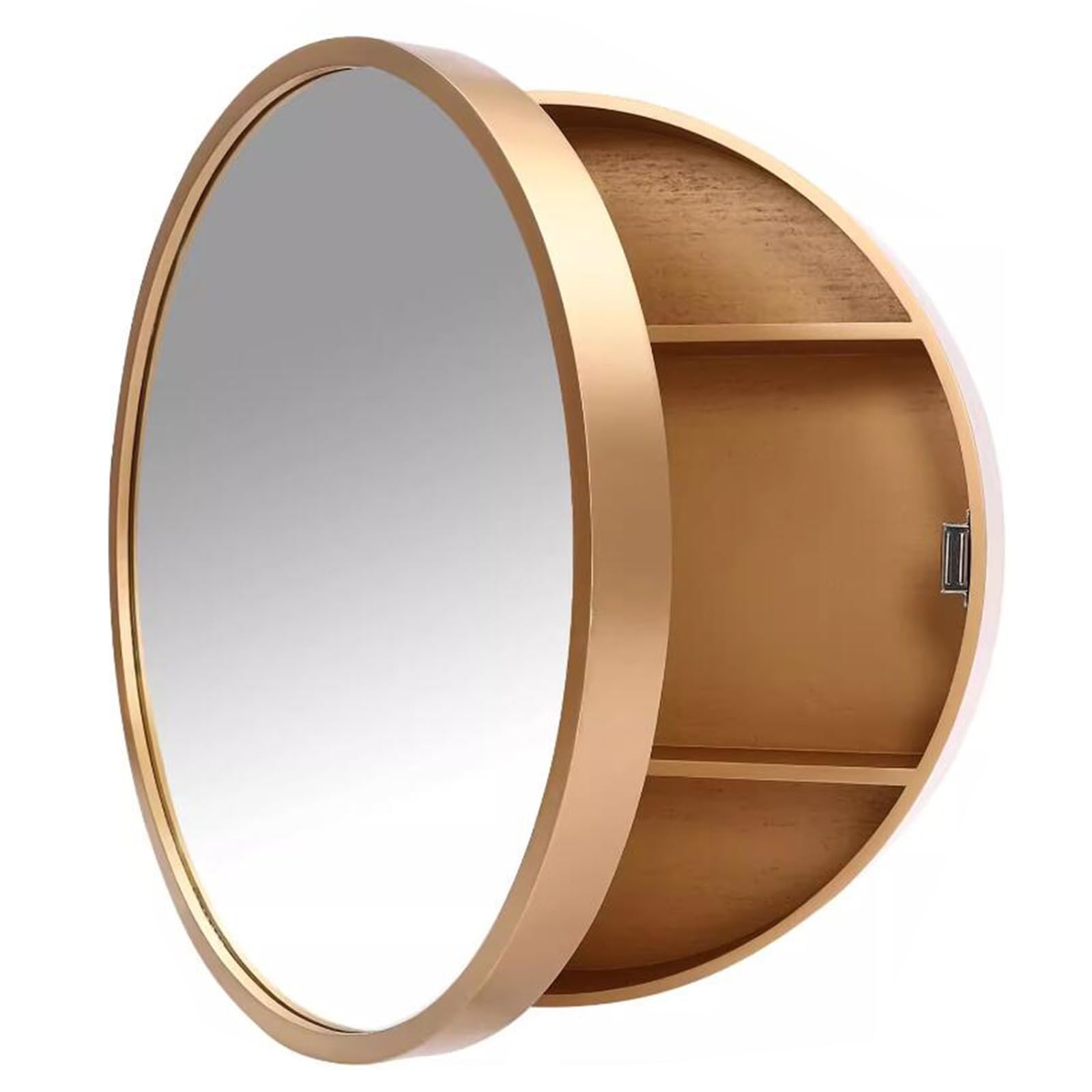 BKSXSOP Gold Bathroom Mirror Cabinet - 60cm Wall-Mounted Storage with Flap Door, Decorative Round Hanging Mirror, Cosmetic nizer for Stylish Bathrooms