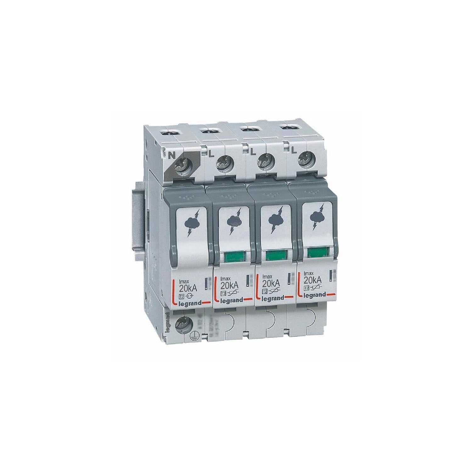 Parafoudre type T2 Imax 20kA/​pôle - 3P+​N 320V~ - 4 modules
