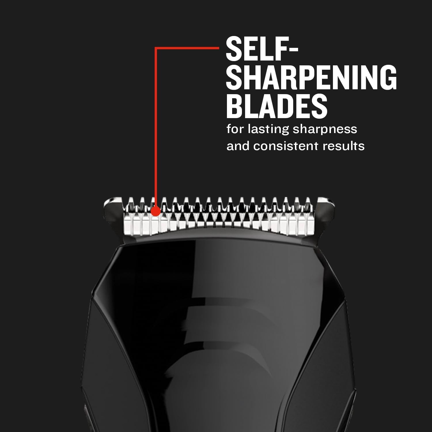 Close-up of the Remington PG6020 trimmer's self-sharpening stainless steel blades.