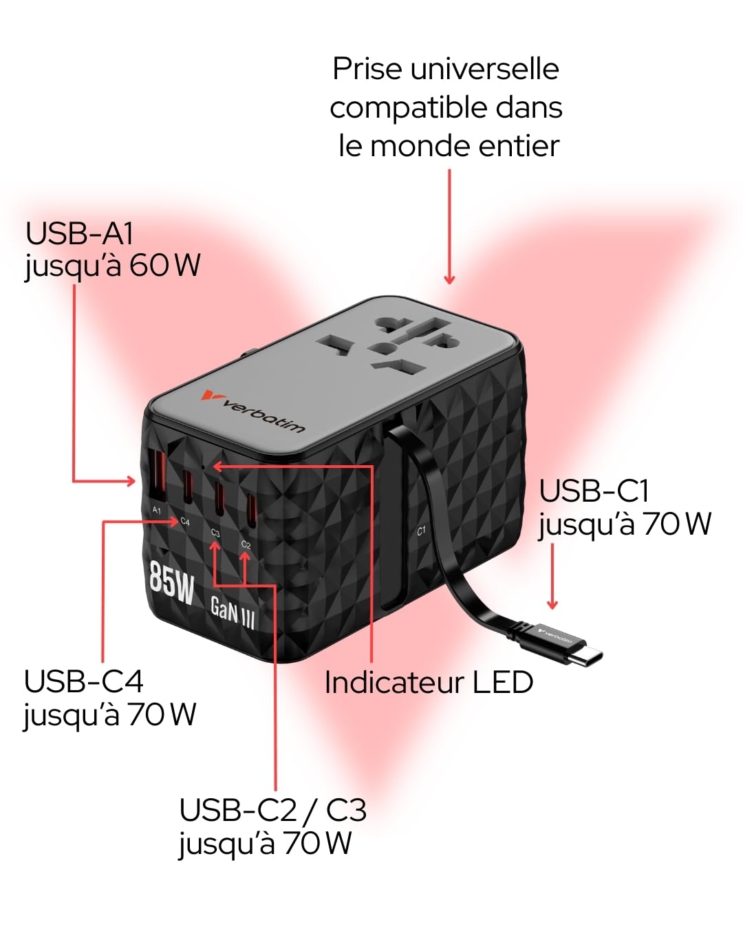 Verbatim CnT-02 Universale Nero Ac Ricarica Rapida Interno (verbatim Charge N Travel Dmnd 85w CnT-02)