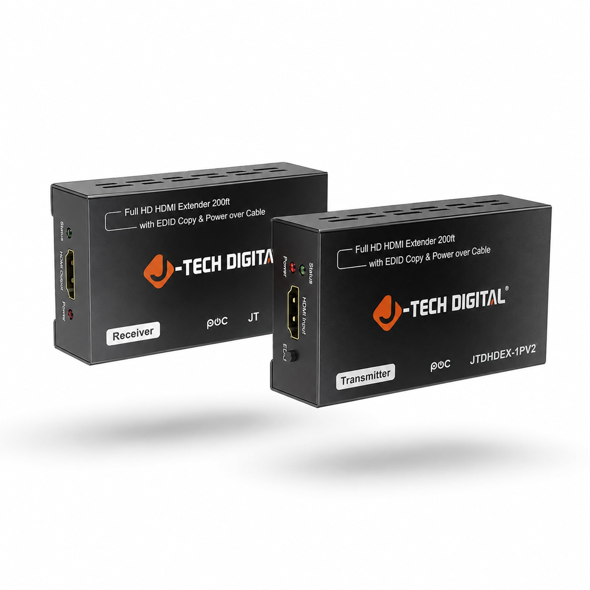 Extensor HDMI 1080P 60Hz sobre un solo CAT 5e/6/7 PoC (cable de alimentación) hasta 60 m | Color profundo, copia EDID, cero pérdida de señal por J-Tech Digital [JTDHDEX-1P]