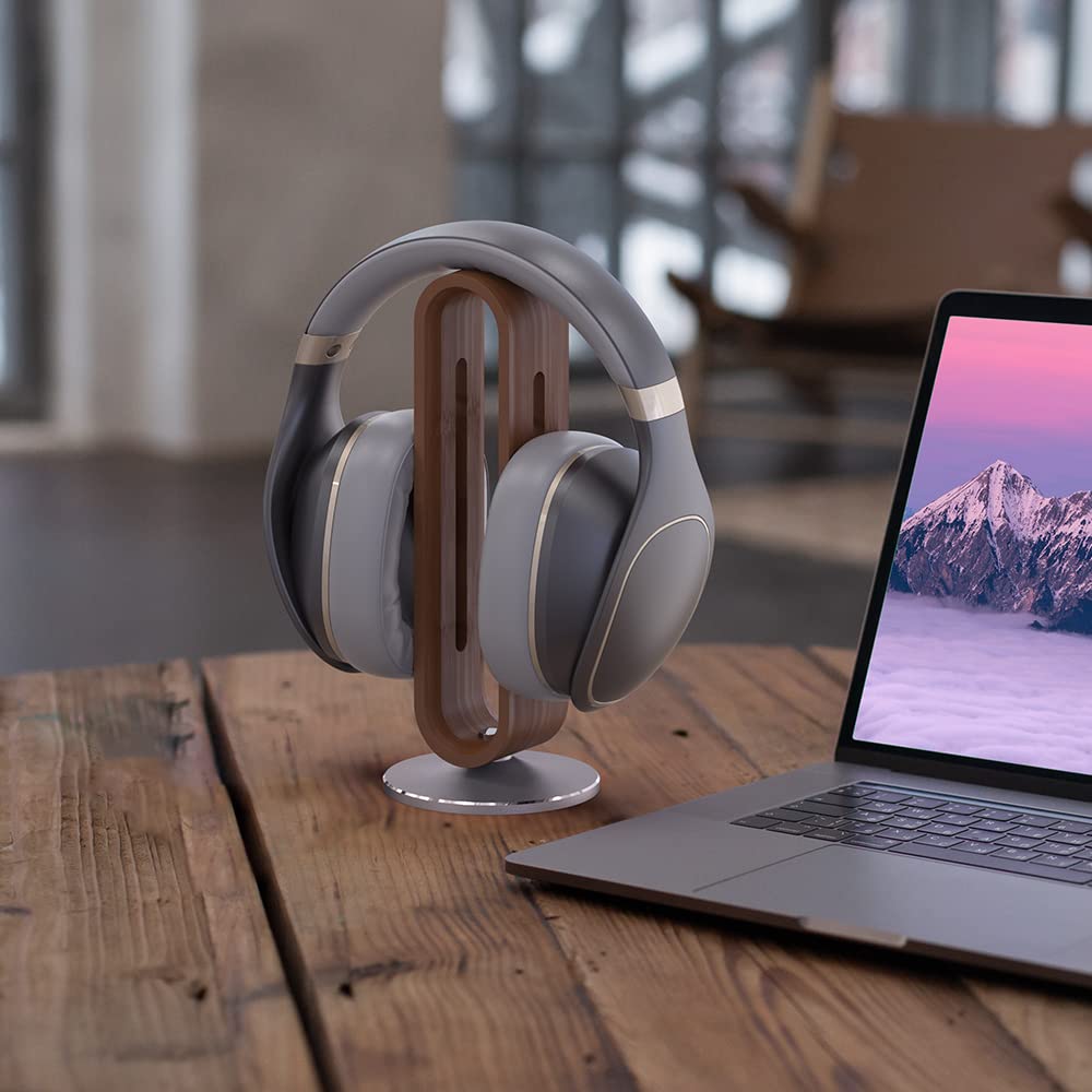 Support Casque Bambou, Porte Casque Audio de Bureau, Forme en U, Bambou Naturel avec Veinage Unique, Base Antidérapante, pour AirPods Max, Beats, Bose, Sony, Sennheiser, Gaming