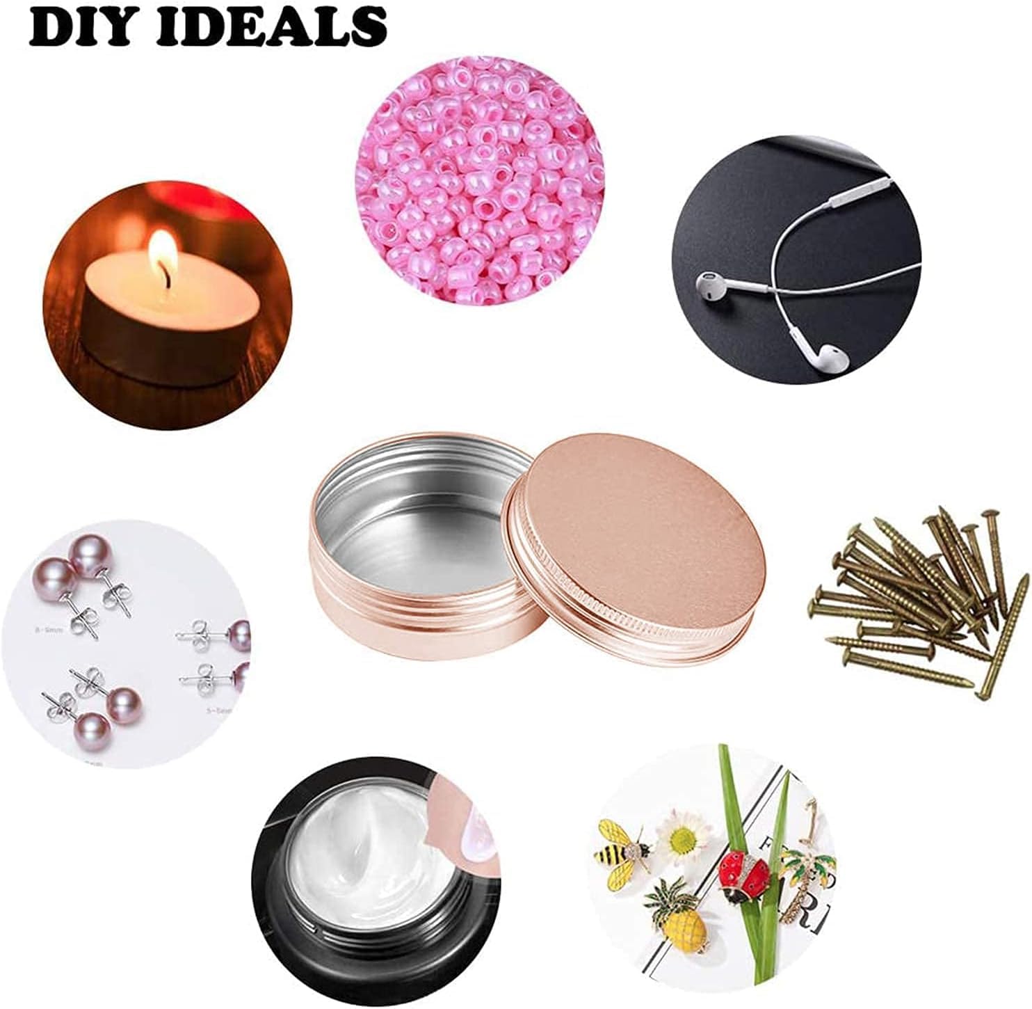 Rose Gold Aluminum Tin Jars with Screw Caps
