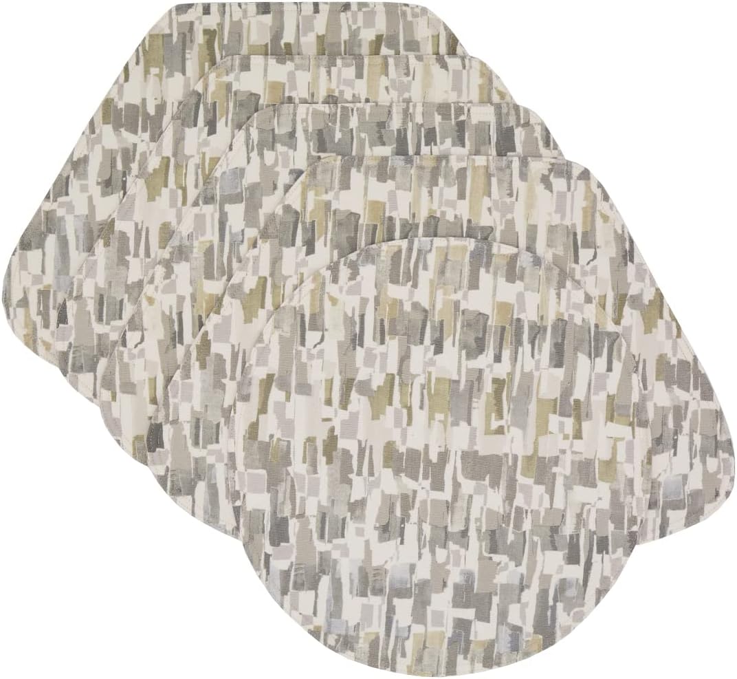 Sweet Pea Linens Britto Moonstone Grey Print Wedge-Shaped Placemats - Set of Four Plus Center Round-Charger