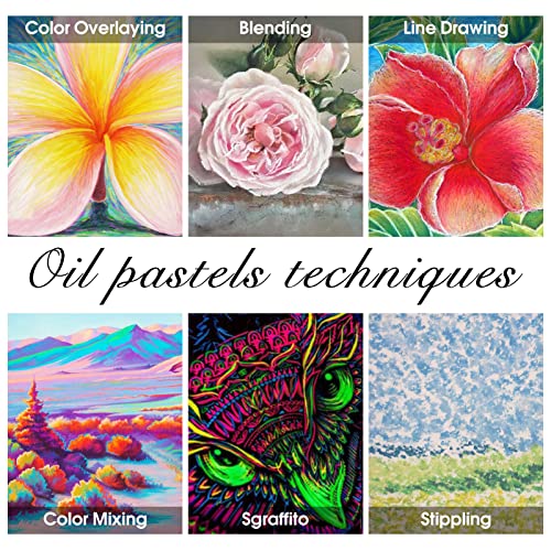 Oil Pastels, 100 Pieces Deluxe Wooden Pastels Art Supplies Set with Blessing, 3-Color Sketch Pad Included, Creative Gift Box for Kids Artists Adults Beginners - Being Happy Never Goes Out of Style - Thumbnail 6