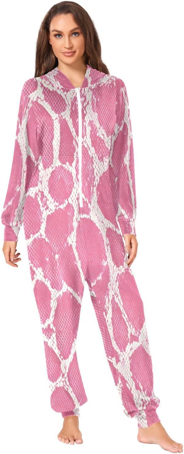 ALAZA Adult Onesie, Pink Snake Blocky Pattern Pajamas Costume Party Wear