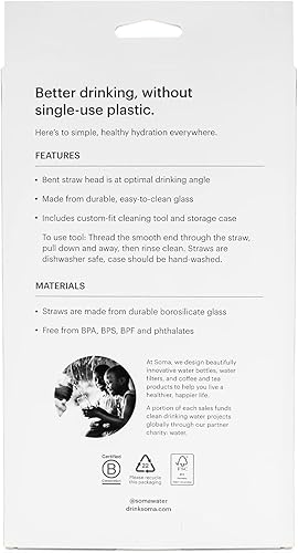 Miniatura 5 de SOMA Juego de pajitas de vidrio con estuche y herramienta de limpieza, juego de 4, transparente