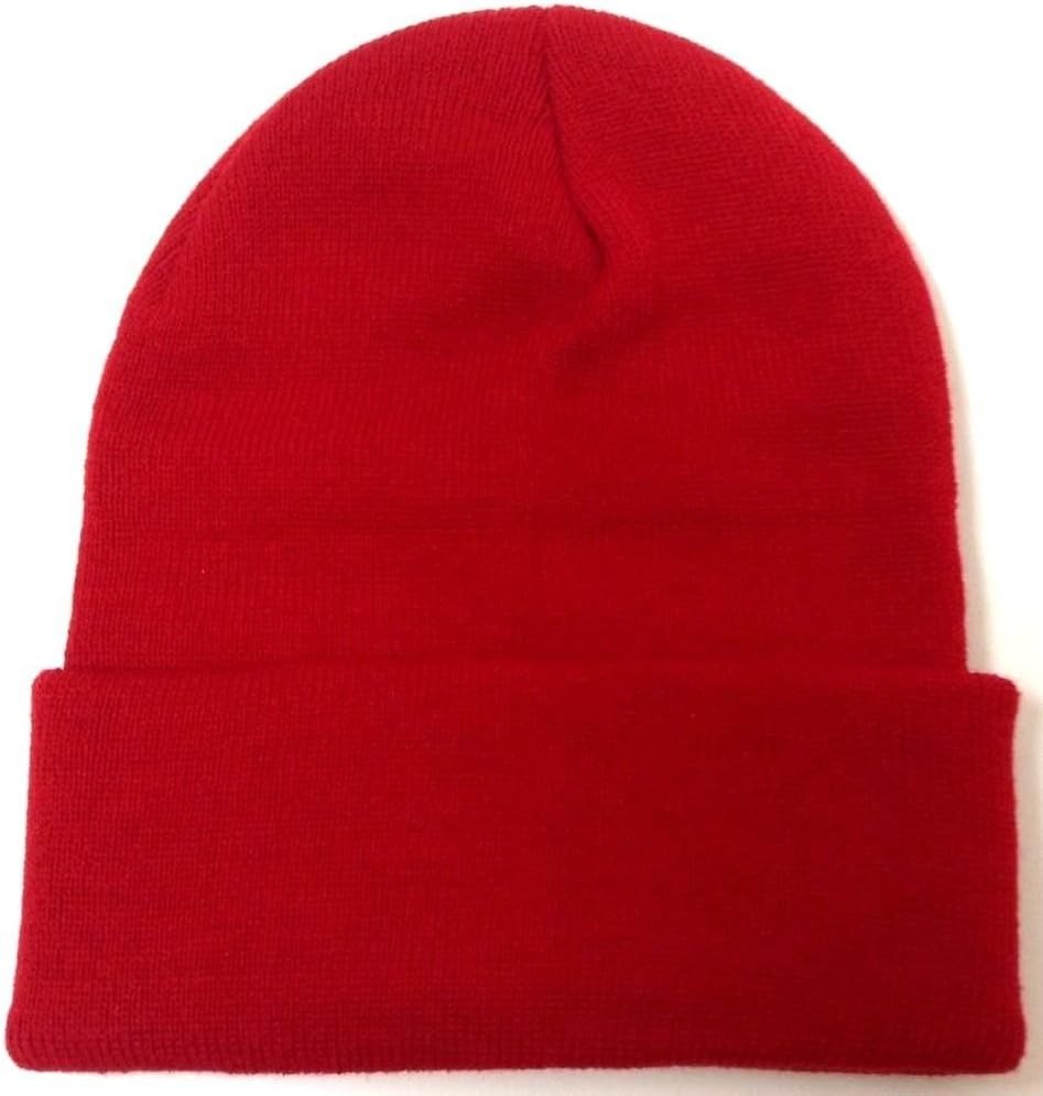 Cuffed or Uncuffed Red Beanie Solid Blank Plain 11 Inches