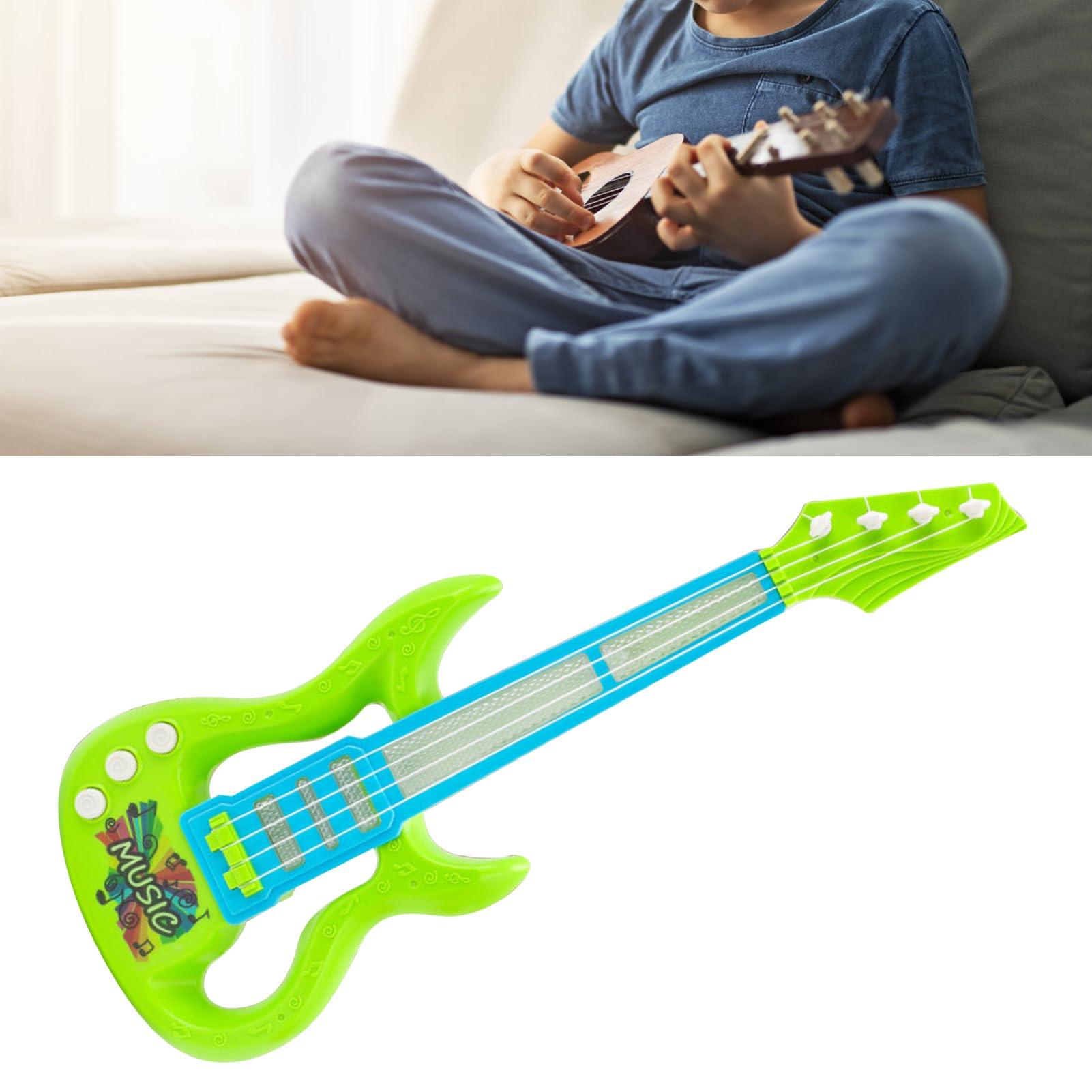 Naroote Gitara dla Dzieci, Przenośna Gitara Piano Zabawka Plastikowe Wielofunkcyjne ładne Kolory łatwe Granie promują naukę na świeżym Powietrzu (GREEN)