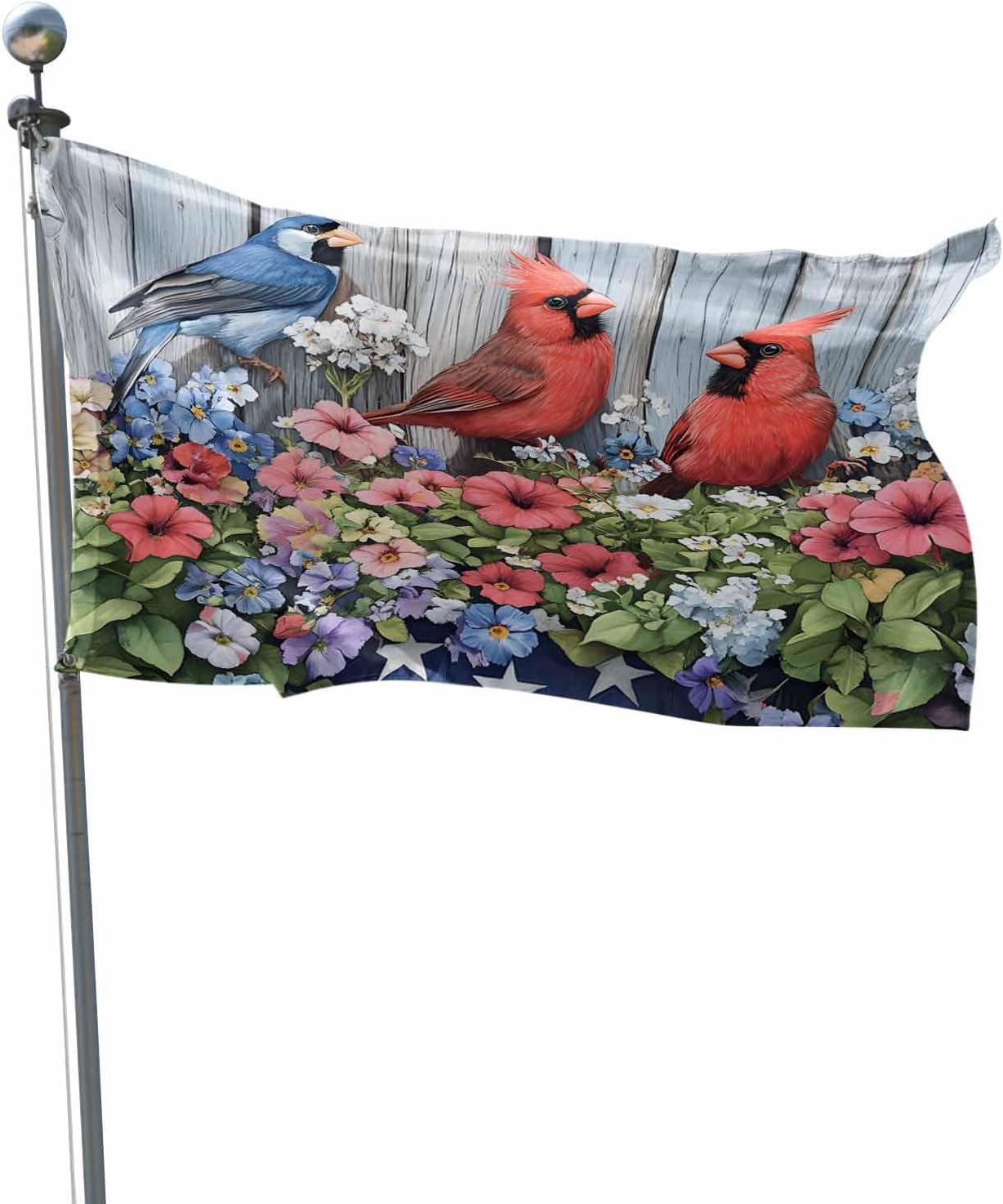 Patriotic Cardinal Flags for Outside 3x5ft Red Blue Bird Flowers Wooden Independence Memorial Day Double Sided Waterproof Flag 4th of July Banner Flags for Porch Yard Garden Outdoor Decorations