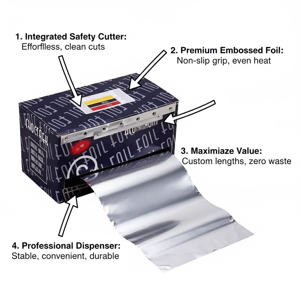 Professional Hair Foils Roll for Coloring Nail Foil,Hair Dye Accessories,Salon Grade Smooth & Flexible Colorist Aluminum,Pop-Up Dispenser,3.74" x 32.8ft