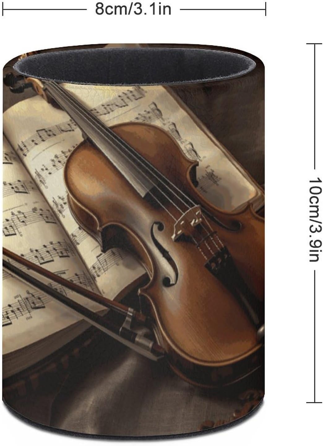 Violin Music PU Leather Round Pen Holder for Home Office image 2