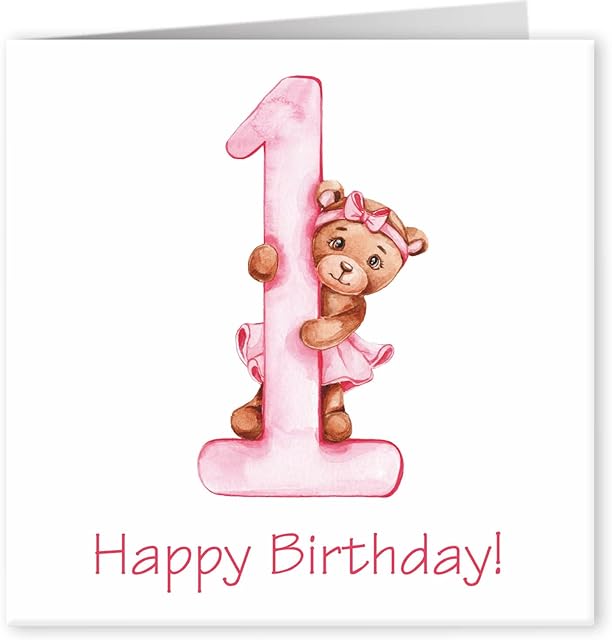 Cult Kitty - Happy 1st Birthday Baby Bear - Cute Birthday Card for Girls - Unicorn Birthday Card for Children - Happy Birthday Card for Daughter - Granddaughter Birthday card - Niece Birthday card