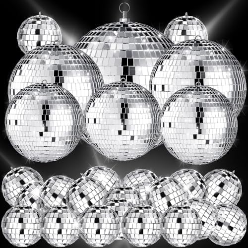 Sumind 35 Pcs Hanging Mirror Disco Balls Ornaments Silver Mini Disco