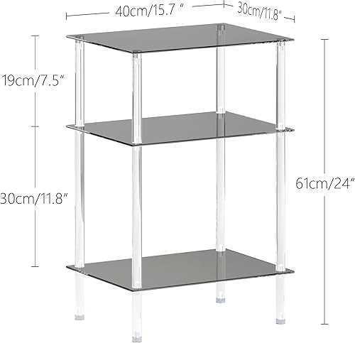 Miniatura 3 de Juego de 2 mesas auxiliares de vidrio templado, juego de 2 mesas auxiliares de acrílico con 3 estantes de almacenamiento, mesita de noche