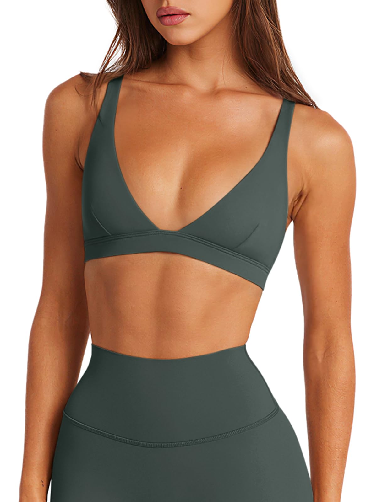 LASLULU Womens Deep V-Neck Sports Bra Padded Wireless U - Sports Bras | Mubboo