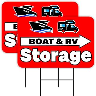 Boat & RV Storage - Red 2 Pack Double-Sided Yard Signs 16" x 24" with Metal Stakes (Made in Texas)