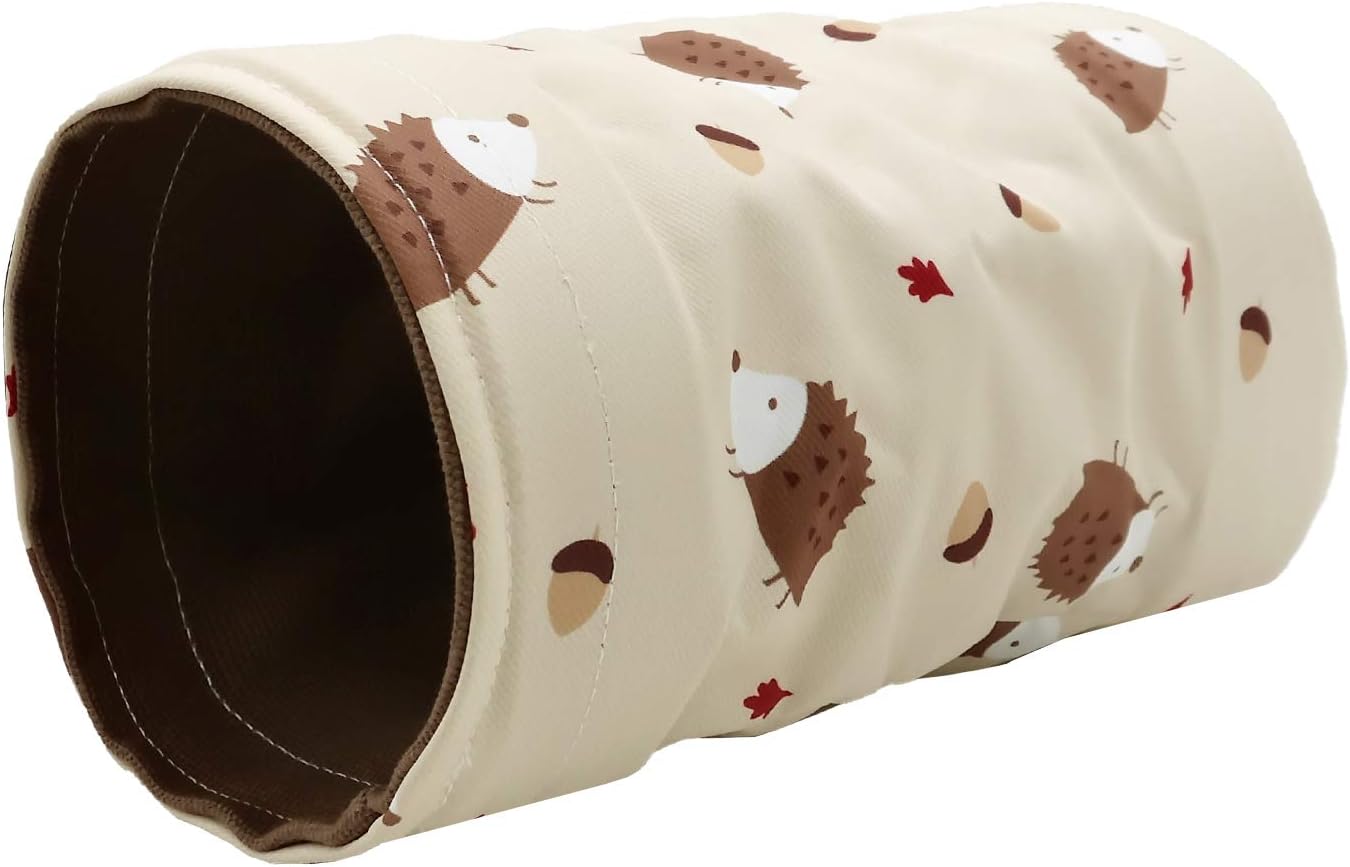 Small Animal Hideout Tunnel Collapsible Pet Play Toy Tunnel Tube for Dwarf Rabbit Hamster Guinea Pig Chinchilla Sugar Glider Hedgehog Supplies (Beige)