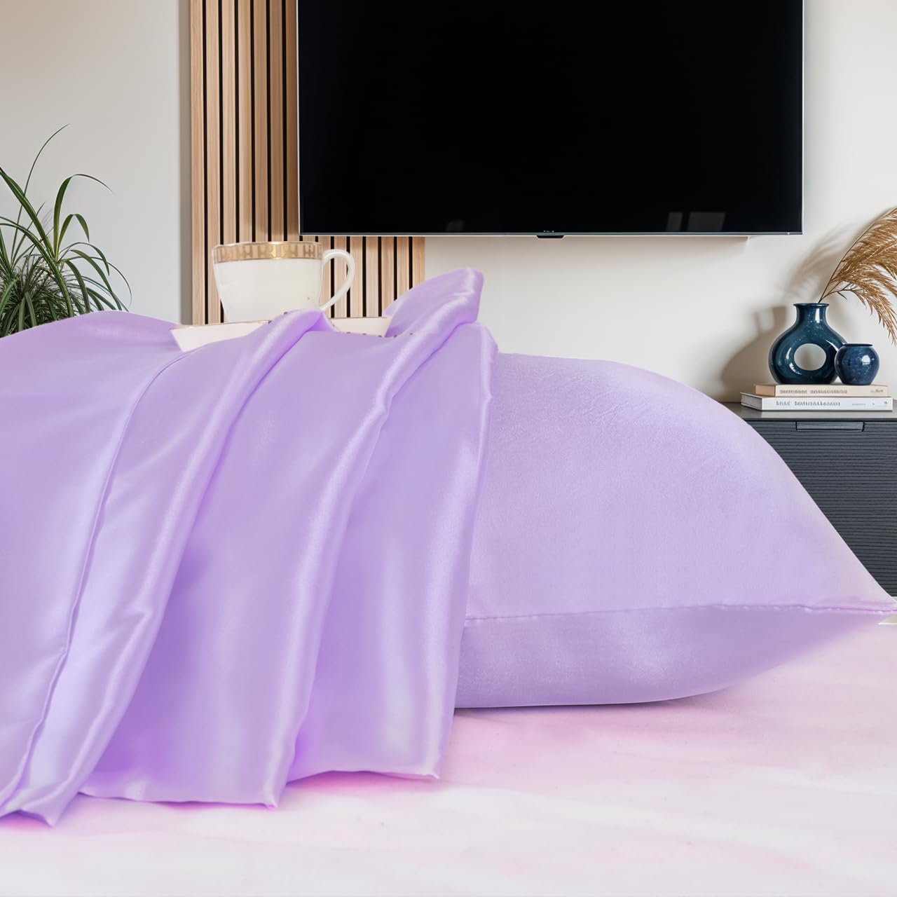 ZIMEL HOMES Satin Pillowcase for Hair and Skin - Similar to Silk Pillowcase, Pillow Cases 2 Pack, Size 50 x 75 cm 17 Colours (LILAC)