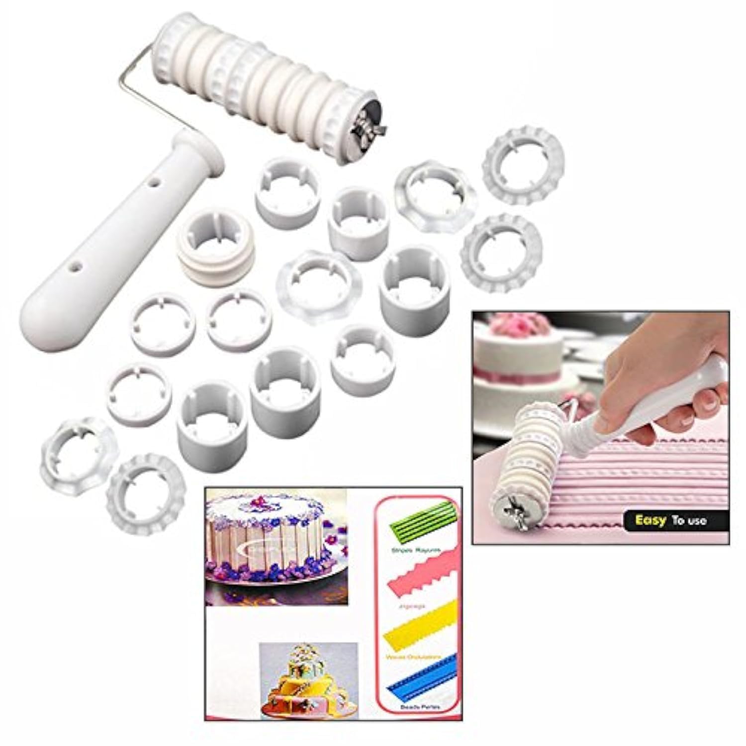 Gearmax® Kitchen Craft Fondant Ribbon Cutter Embosser Roller Cake Decoration Sugar Craft Set