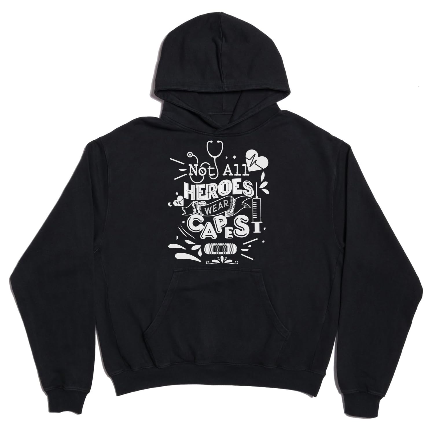 'Not All Heroes Wear' peleryny pielęgniarka lekarz logo unisex oversize ciężka mieszanka bawełny bluza z kapturem czarna