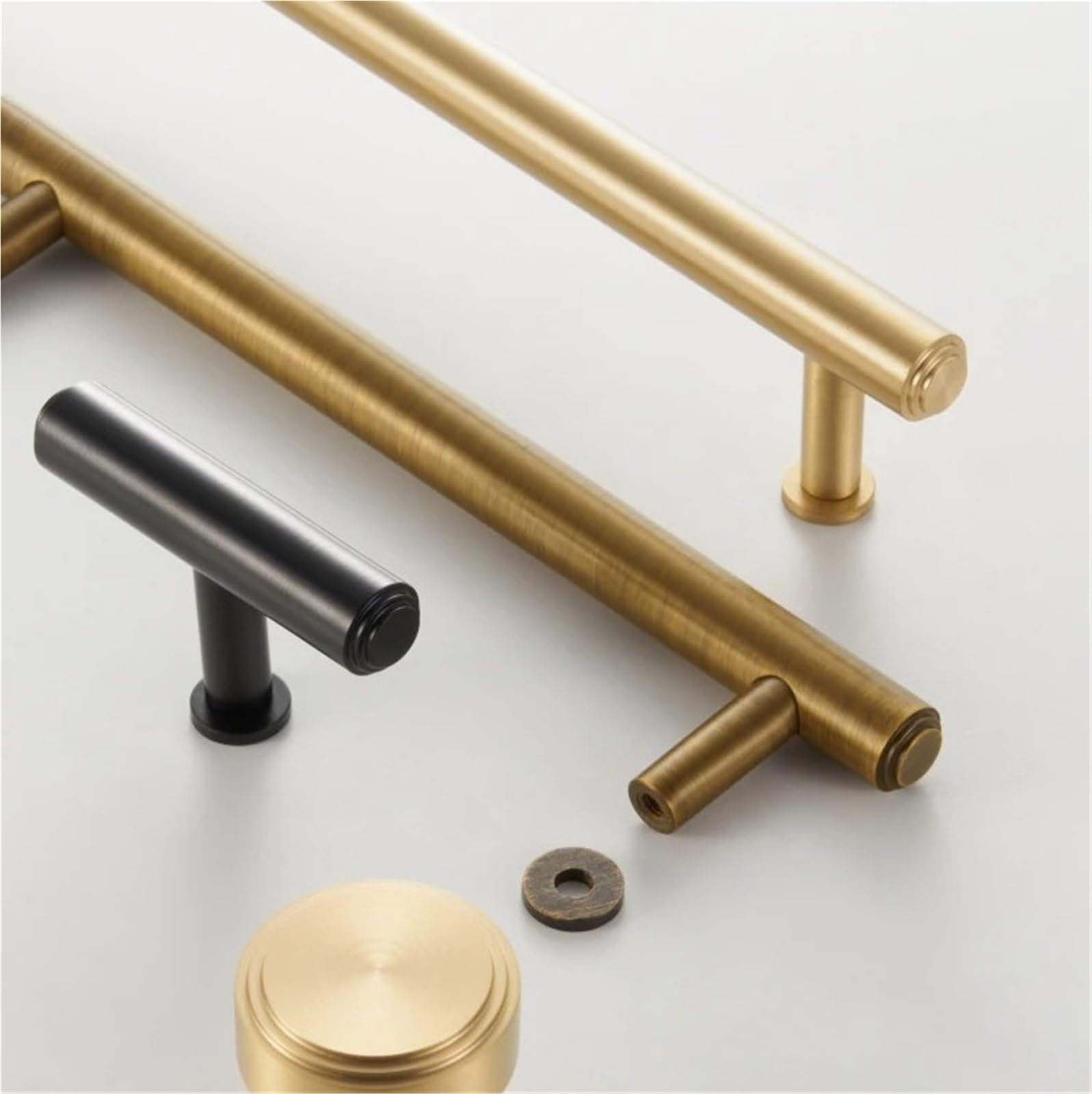 2 Pcs Solid Cabinet Knob Antique Brass T-bar Wardrobe Drawer Door Handle Pull(Black,M)